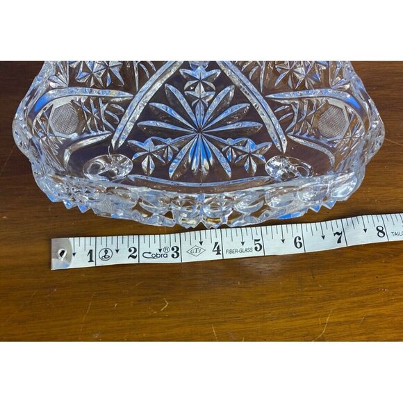 Vintage Clear Tri-Footed Triangle Cut Glass Dish No Lid Star Design - Picture 14 of 16